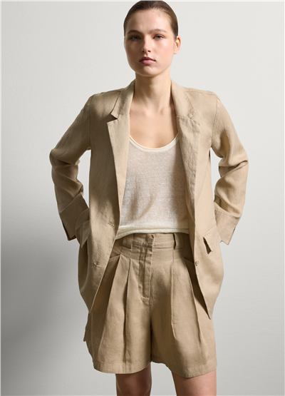 Keten Akışkan Bej Blazer