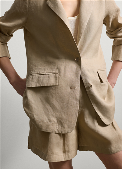 Keten Akışkan Bej Blazer