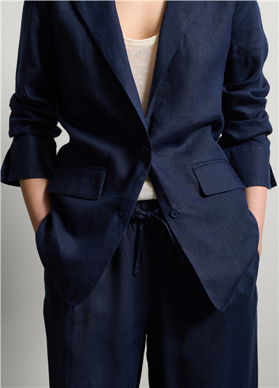 Keten Akışkan Lacivert Blazer