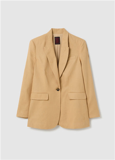 Keten ve Viskon Tek Düğmeli Bej Blazer