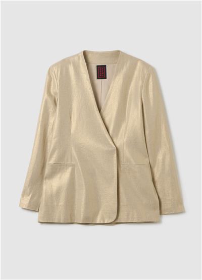 Keten Ve Viskondan Altın Blazer Ceket