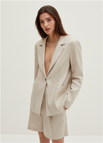 Keten Ve Viskoz Karışımlı Bej Oversize Blazer