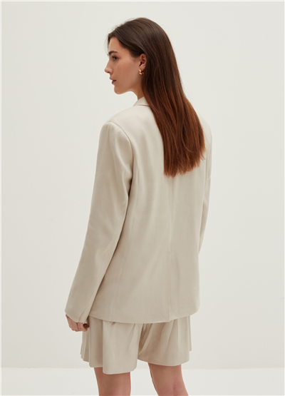 Keten Ve Viskoz Karışımlı Bej Oversize Blazer