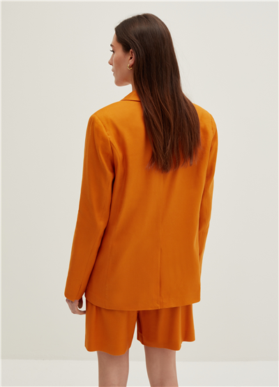 Keten Ve Viskoz Karışımlı Turuncu Oversize Blazer