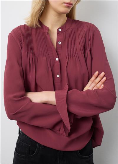 Kırmızı Saf Viskoz Bant Yakalı Regular Kalıp Gömlek