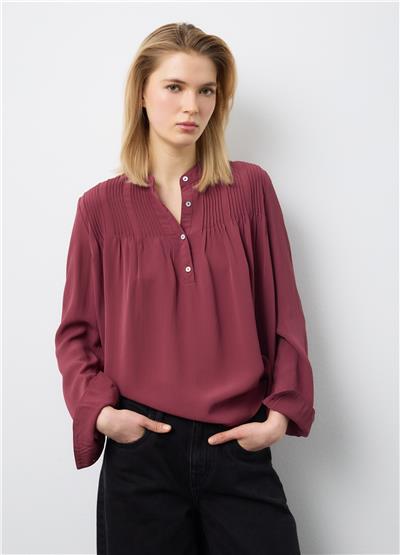 Kırmızı Saf Viskoz Bant Yakalı Regular Kalıp Gömlek