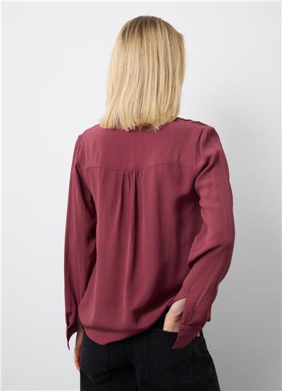 Kırmızı Saf Viskoz Bant Yakalı Regular Kalıp Gömlek