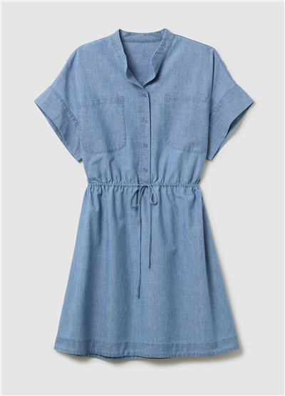 Kısa Akışkan Denim Elbise