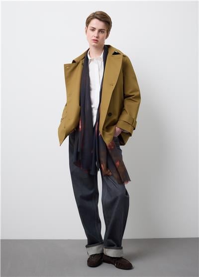 Kısa Kahverengi Renkli Saf Pamuklu Trençkot