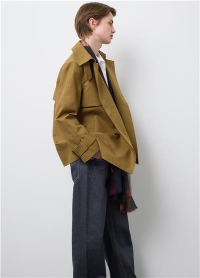 Kısa Kahverengi Renkli Saf Pamuklu Trençkot