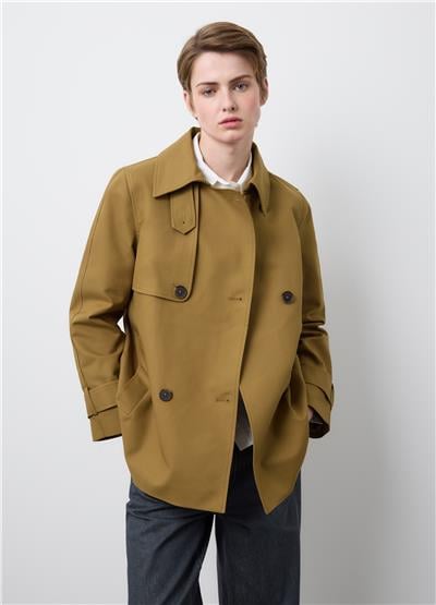 Kısa Kahverengi Renkli Saf Pamuklu Trençkot