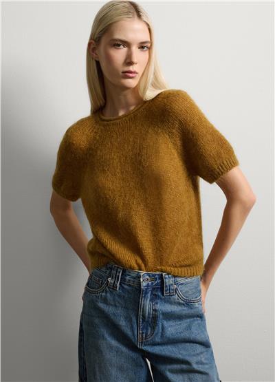 Sarı Kısa Kollu Örme Üst