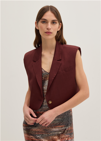 Kısa Kolsuz Ve Kutu Kesim Kahverengi Blazer