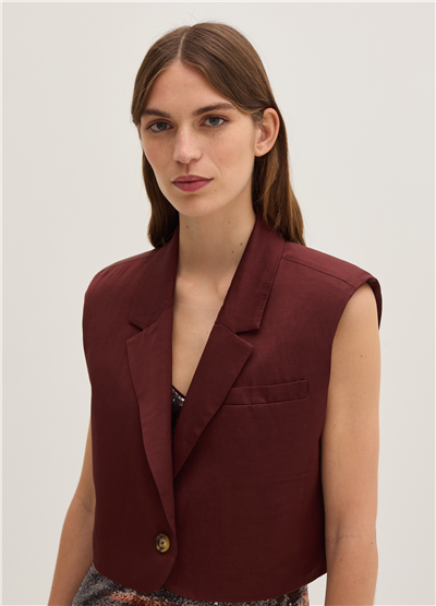 Kısa Kolsuz Ve Kutu Kesim Kahverengi Blazer
