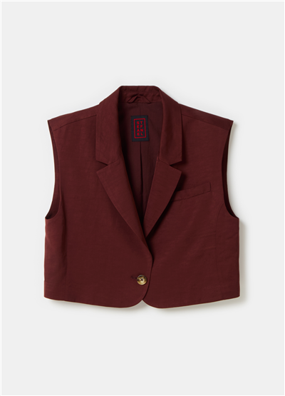Kısa Kolsuz Ve Kutu Kesim Kahverengi Blazer