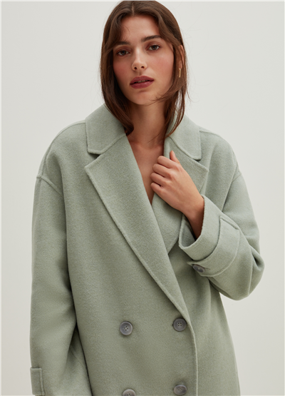Kısa Oversize Mint Kruvaze Kaban