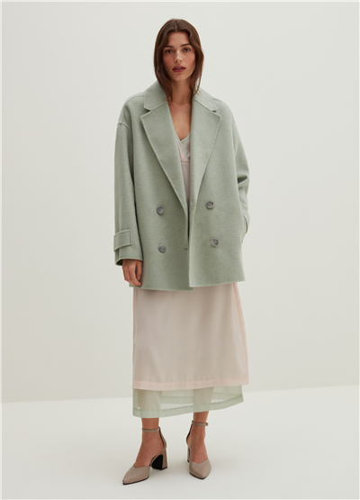 Kısa Oversize Mint Kruvaze Kaban