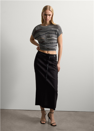 Kontrast Detaylı Lurex Tişört