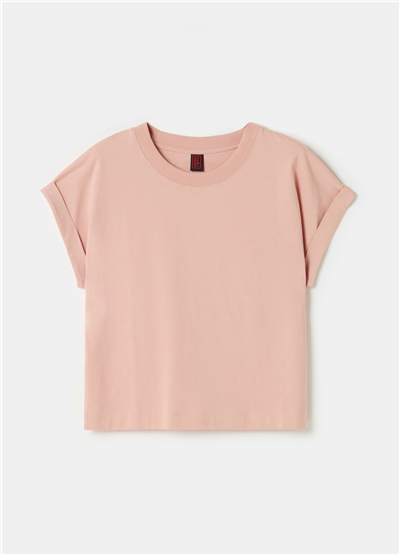 Körüklü Geniş Kesim Pembe Tişört