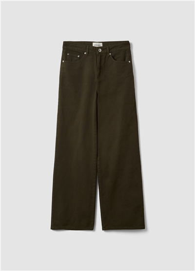 Koyu Kahverengi Bol Paça Pamuklu Denim Pantolon