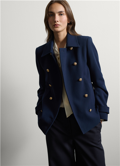 Lacivert Klasik Yaka Regular Fit Esnek Viskon Kruvaze Blazer Ceket