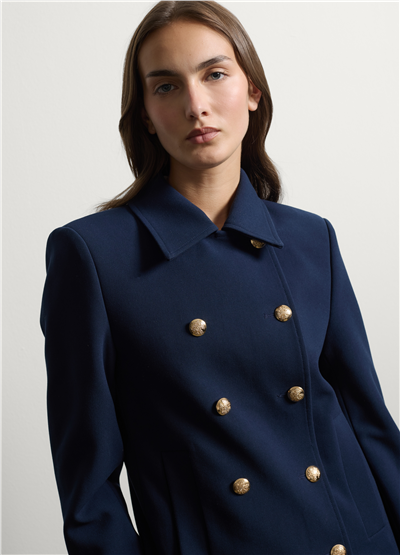 Lacivert Klasik Yaka Regular Fit Esnek Viskon Kruvaze Blazer Ceket