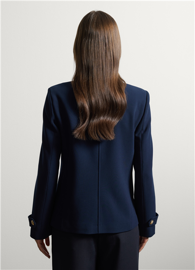 Lacivert Klasik Yaka Regular Fit Esnek Viskon Kruvaze Blazer Ceket