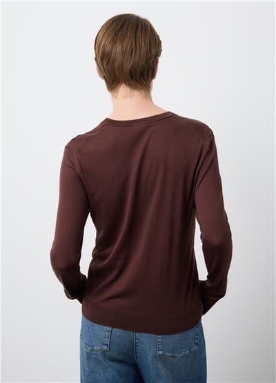 Kahverengi Lyocell ve Pamuklu Normal Kesim V Yaka Kazak