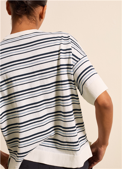 Lurex Detaylı Çizgili Crepe Beyaz Tişört
