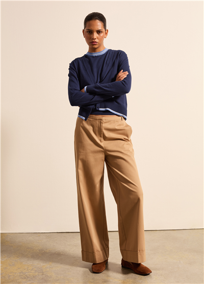 Lurex Şerit Detaylı Crepe Lacivert Hırka