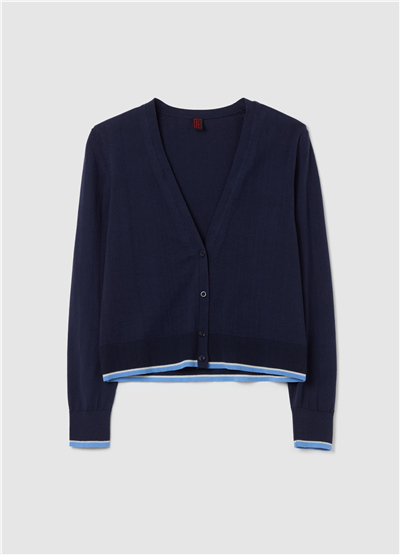 Lurex Şerit Detaylı Crepe Lacivert Hırka
