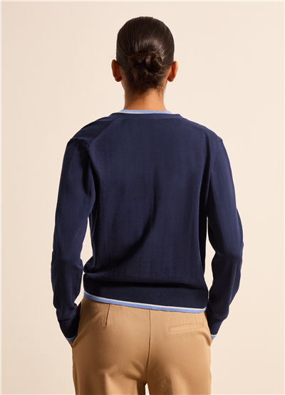 Lurex Şerit Detaylı Crepe Lacivert Hırka