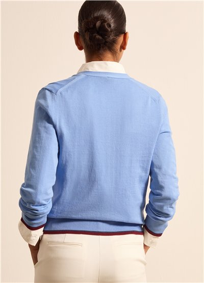 Lurex Şerit Detaylı Crepe Mavi Hırka