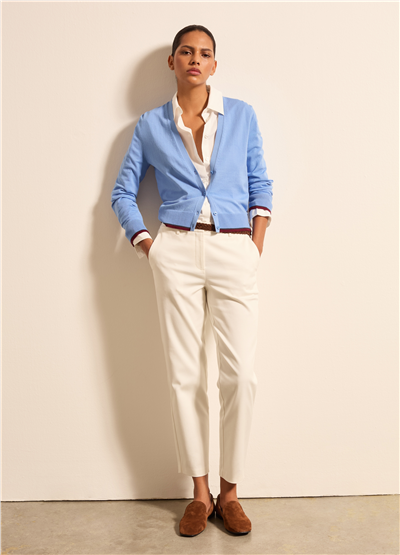 Lurex Şerit Detaylı Crepe Mavi Hırka