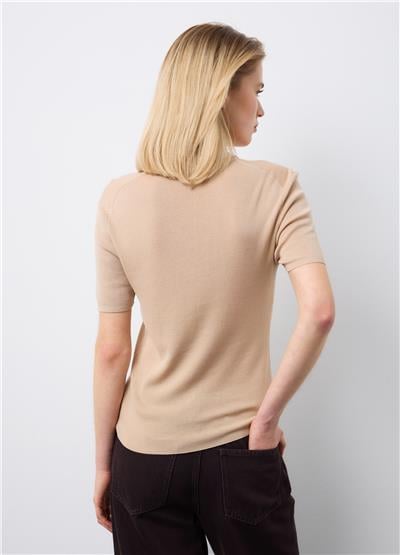 Lyocell-İpek Karışımından Bağcıklı Bej Renkli Kazak