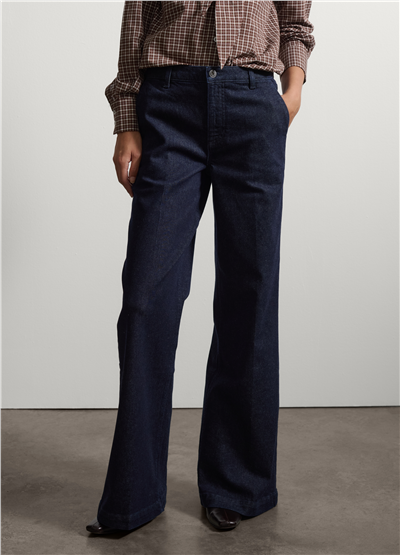 Mavi Bol Paça Esnek Pamuklu Denim Jean