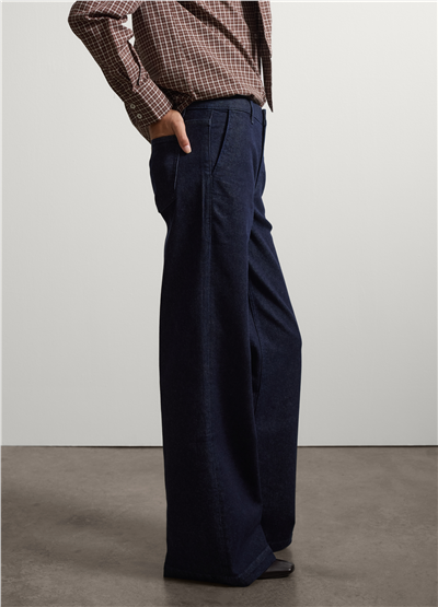 Mavi Bol Paça Esnek Pamuklu Denim Jean