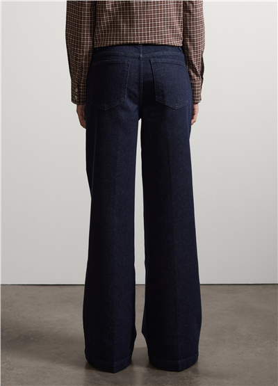Mavi Bol Paça Esnek Pamuklu Denim Jean