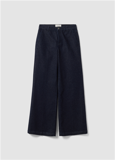 Mavi Bol Paça Esnek Pamuklu Denim Jean