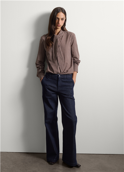 Mavi Bol Paça Esnek Pamuklu Denim Jean