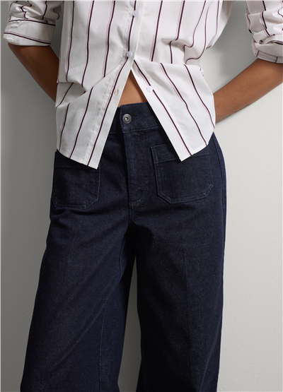 Mavi Bol Paça Esnek Pamuklu Denim Jean