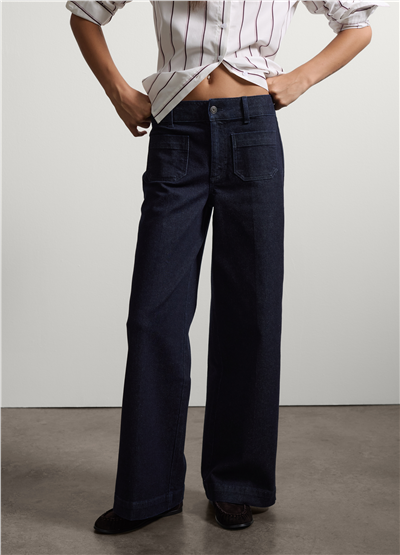 Mavi Bol Paça Esnek Pamuklu Denim Jean