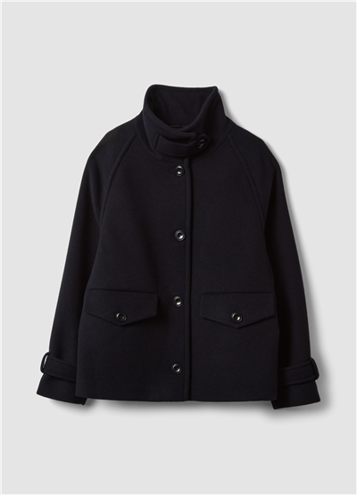 Mavi Dik Yakalı Oversize Fit Yün Karışımlı Ceket