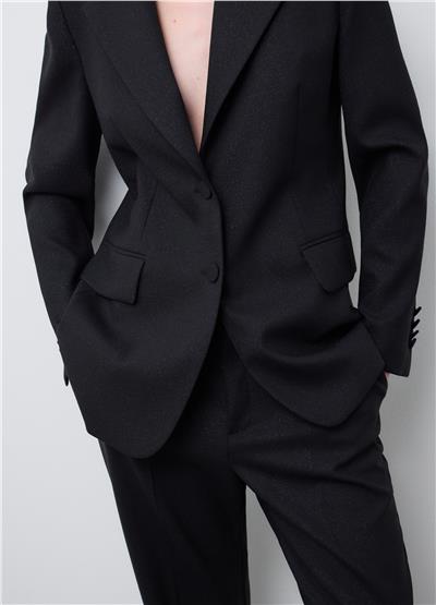 Siyah Normal Kesim Parıltılı Blazer Ceket