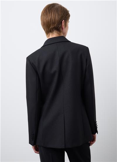 Siyah Normal Kesim Parıltılı Blazer Ceket