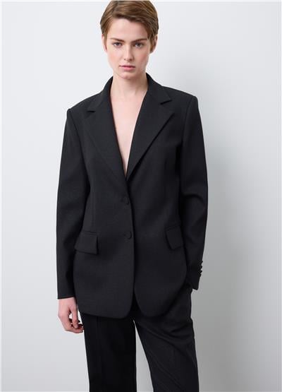 Siyah Normal Kesim Parıltılı Blazer Ceket
