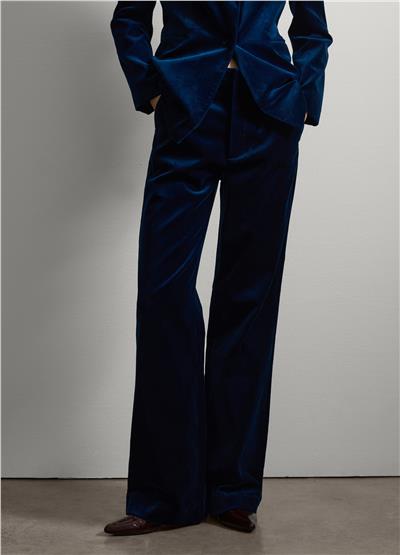 Mavi Kadife Geniş Paça Pantolon