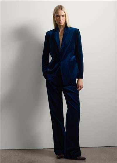 Mavi Kadife Geniş Paça Pantolon