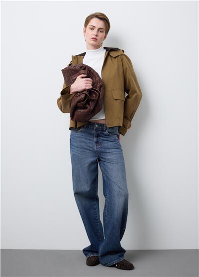 Kahverengi Pamuk Karışımlı Normal Kesim Fermuarlı Ceket