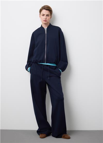 Normal Kesimli Mavi Viskoz Karışımlı Pantolon